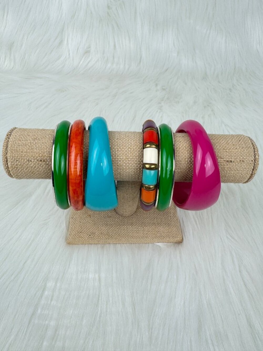 Y2K Lot of 6 Chunky Acrylic Stackable Bangle Bracelets Multi-Color Boho Chunky